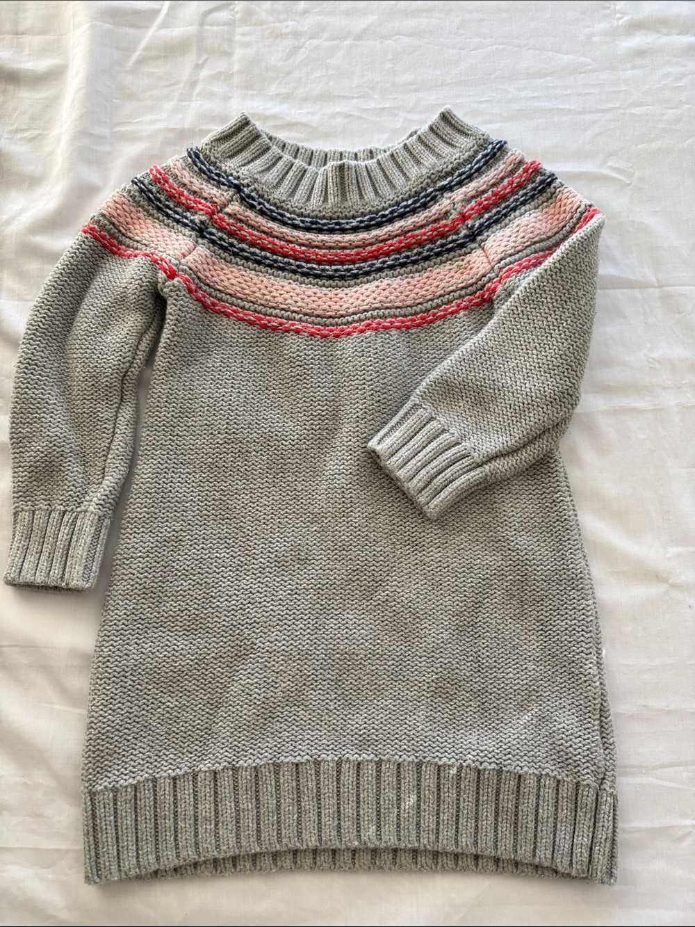 Baby GAP Light Gray Sweater with Pink and Red Yoke